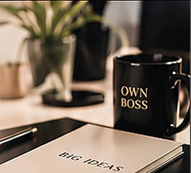 Bureau OWN BOSS — carnet d'idées et tasse siglée
